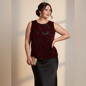 Roz & Ali Velvet Burnout Holiday Top Blouse L